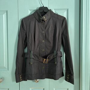 Y2K 209 Womens Button Up Jacket 6 Belted Gray Gunmetal Collared